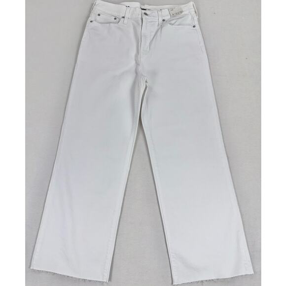 J Crew Women's Slim Wide Leg Jean Size 29 White High Waist Ankle Raw Hem - Picture 4 of 16